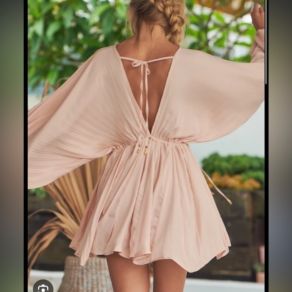 Free People Dress Women Small Arzel Mini Cream Pink Kimono Boho Dolman S - Picture 4 of 11